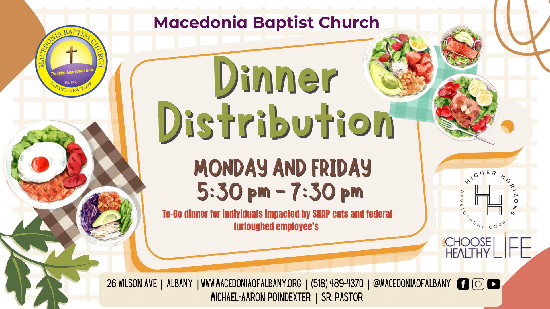 Macedonia Baptist Church for our community dinner distribution